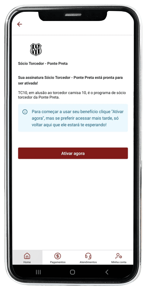 Passo 5 de ativação do plano Ponte Preta no computador